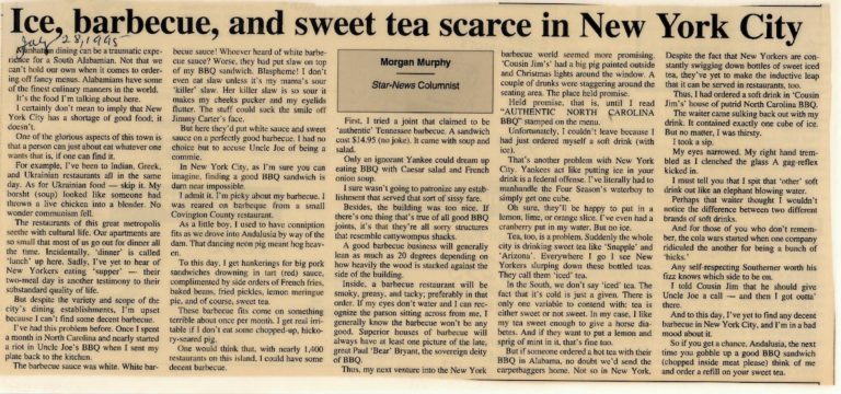 Ice, barbecue, and sweet tea scarce in New York City