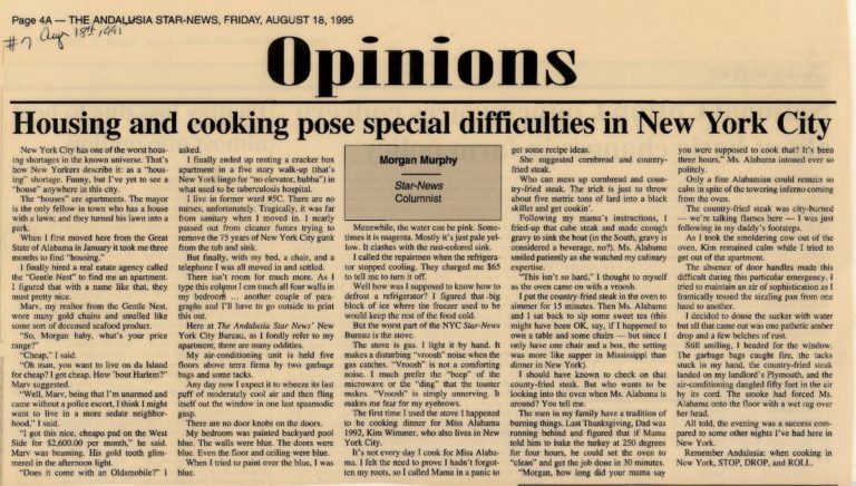 Housing and cooking pose special difficulties in New York City